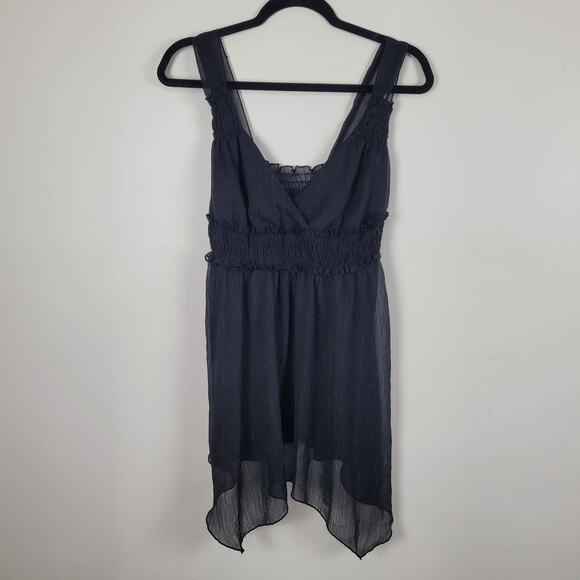 Vintage Jordache Y2K Juniors Large Black Babydoll Tunic Metallic Sheer Hem Club - Picture 1 of 4